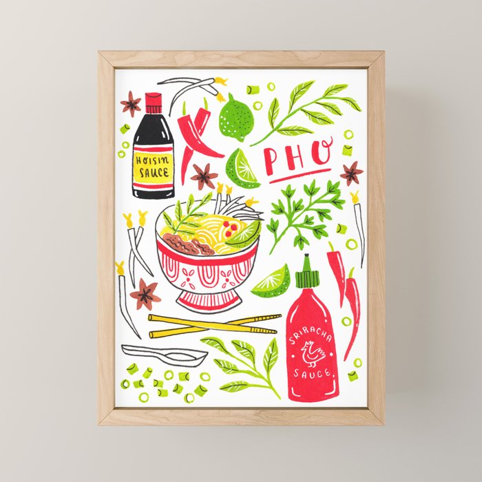 Vietnamese Pho Soup Sriracha Mini Art Print Gallery Image 1