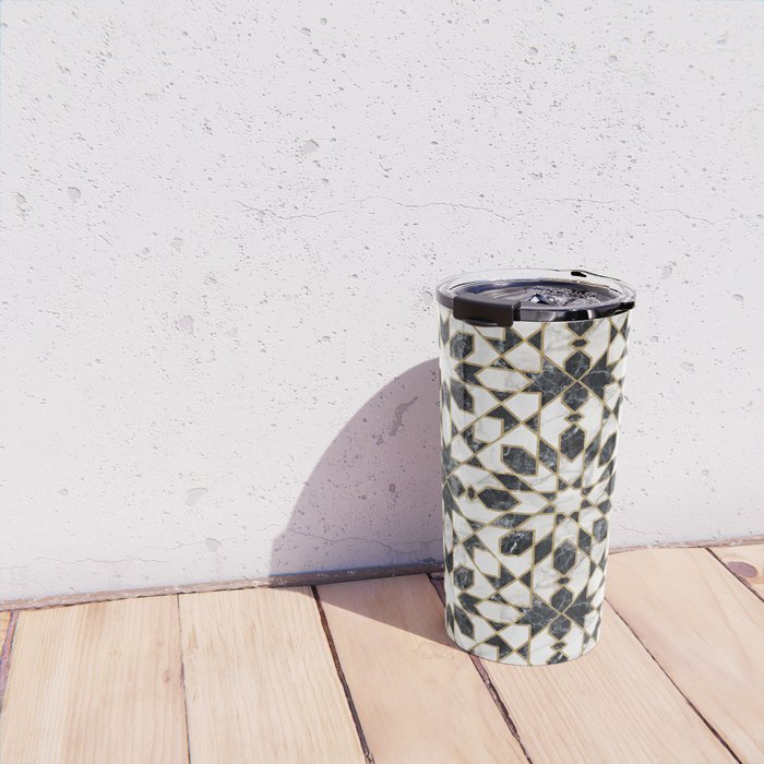Black and white marble Moroccan mosaic Travel Mug Gallery Image 4
