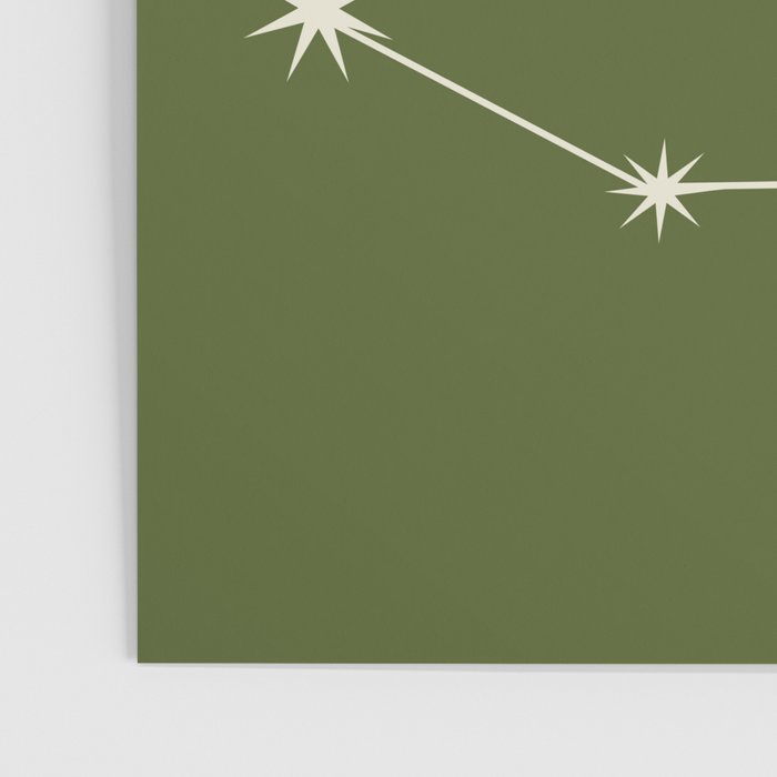 Capricorn Zodiac Star Constellation Line Art Olive Green Poster Gallery Image 3