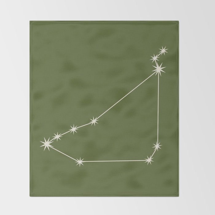 Capricorn Zodiac Star Constellation Line Art Olive Green Throw Blanket Gallery Image 2