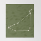 Capricorn Zodiac Star Constellation Line Art Olive Green Throw Blanket Gallery Image 2