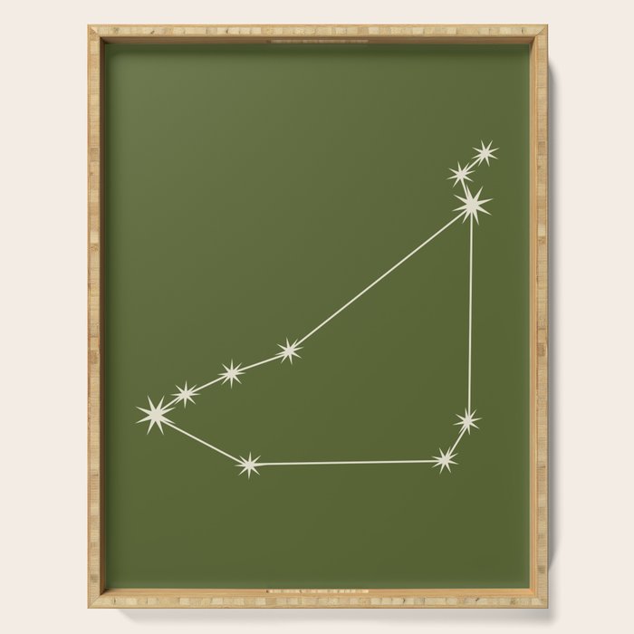 Capricorn Zodiac Star Constellation Line Art Olive Green Serving Tray Gallery Image 1