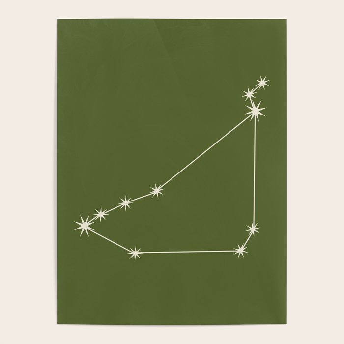 Capricorn Zodiac Star Constellation Line Art Olive Green Poster Gallery Image 4