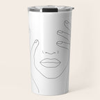 Minimal Line Art Woman with Hands on Face Travel Mug Gallery Image 1