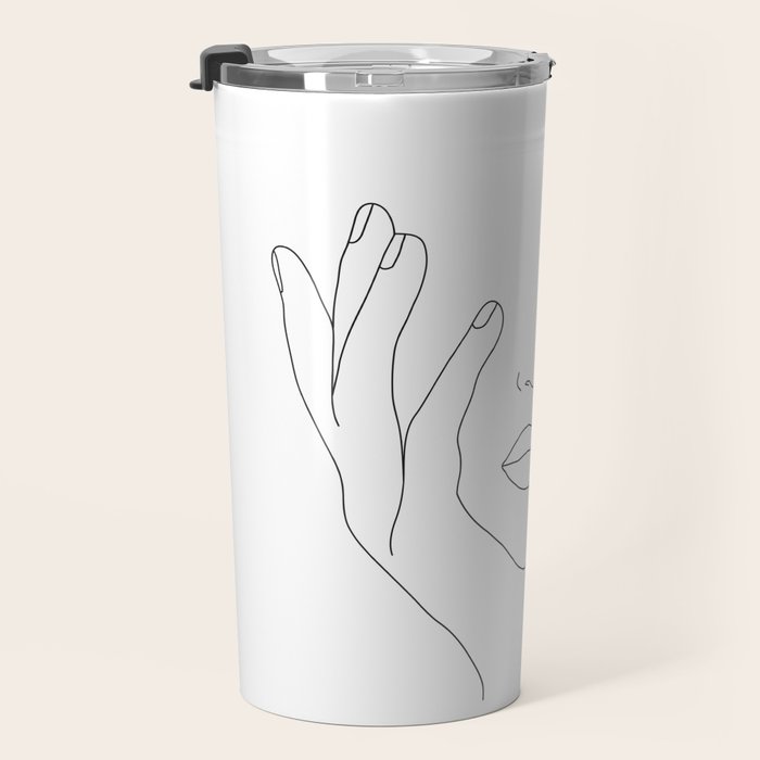 Minimal Line Art Woman with Hands on Face Travel Mug Gallery Image 3
