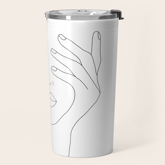 Minimal Line Art Woman with Hands on Face Travel Mug Gallery Image 2