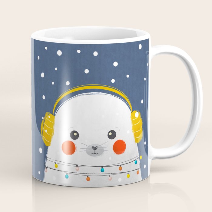 Christmas Baby Seal with fairy lights Coffee Mug Gallery Image 1