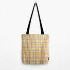 Retro Picnic Plaid Stripes - Watercolor Striped Pattern in Ochre, Mustard, Blue, and Cream Tote Bag Gallery Image 2