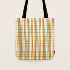 Retro Picnic Plaid Stripes - Watercolor Striped Pattern in Ochre, Mustard, Blue, and Cream Tote Bag Gallery Image 1