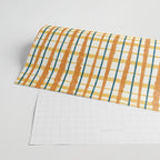 Retro Picnic Plaid Stripes - Watercolor Striped Pattern in Ochre, Mustard, Blue, and Cream Wrapping Paper Gallery Image 2