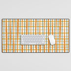 Retro Picnic Plaid Stripes - Watercolor Striped Pattern in Ochre, Mustard, Blue, and Cream Desk Mat Gallery Image 1