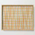 Retro Picnic Plaid Stripes - Watercolor Striped Pattern in Ochre, Mustard, Blue, and Cream Serving Tray Gallery Image 1