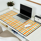 Retro Picnic Plaid Stripes - Watercolor Striped Pattern in Ochre, Mustard, Blue, and Cream Desk Mat Gallery Image 2