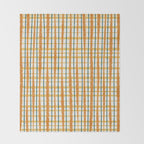 Retro Picnic Plaid Stripes - Watercolor Striped Pattern in Ochre, Mustard, Blue, and Cream Throw Blanket Gallery Image 2