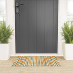 Retro Picnic Plaid Stripes - Watercolor Striped Pattern in Ochre, Mustard, Blue, and Cream Welcome Mat Gallery Image 3