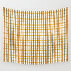 Retro Picnic Plaid Stripes - Watercolor Striped Pattern in Ochre, Mustard, Blue, and Cream Wall Tapestry Gallery Image 4