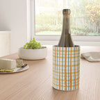 Retro Picnic Plaid Stripes - Watercolor Striped Pattern in Ochre, Mustard, Blue, and Cream Wine Chiller Gallery Image 4