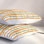 Retro Picnic Plaid Stripes - Watercolor Striped Pattern in Ochre, Mustard, Blue, and Cream Pillow Sham Gallery Image 3
