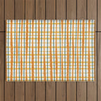 Retro Picnic Plaid Stripes - Watercolor Striped Pattern in Ochre, Mustard, Blue, and Cream Outdoor Rug Gallery Image 1