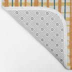 Retro Picnic Plaid Stripes - Watercolor Striped Pattern in Ochre, Mustard, Blue, and Cream Bath Mat Gallery Image 2