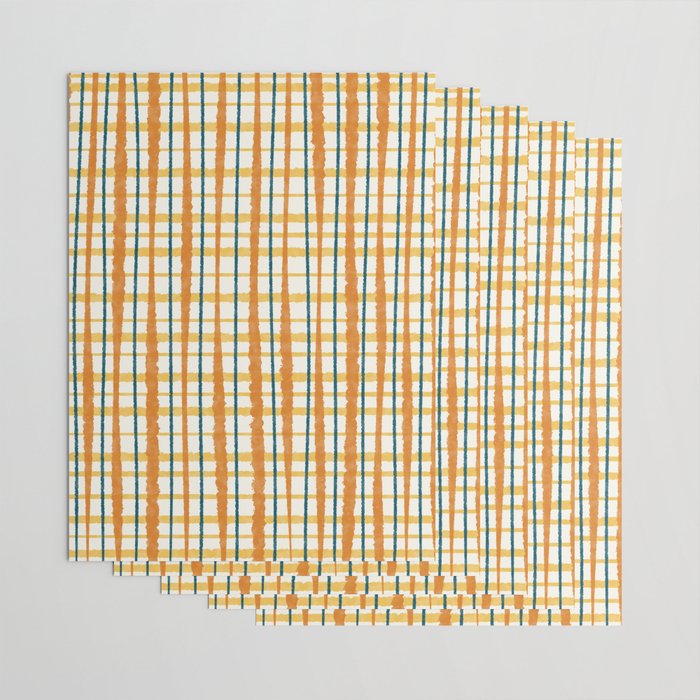 Retro Picnic Plaid Stripes - Watercolor Striped Pattern in Ochre, Mustard, Blue, and Cream Wrapping Paper Gallery Image 3