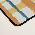 Retro Picnic Plaid Stripes - Watercolor Striped Pattern in Ochre, Mustard, Blue, and Cream Desk Mat Gallery Image 4