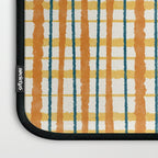 Retro Picnic Plaid Stripes - Watercolor Striped Pattern in Ochre, Mustard, Blue, and Cream Laptop Sleeve Gallery Image 3