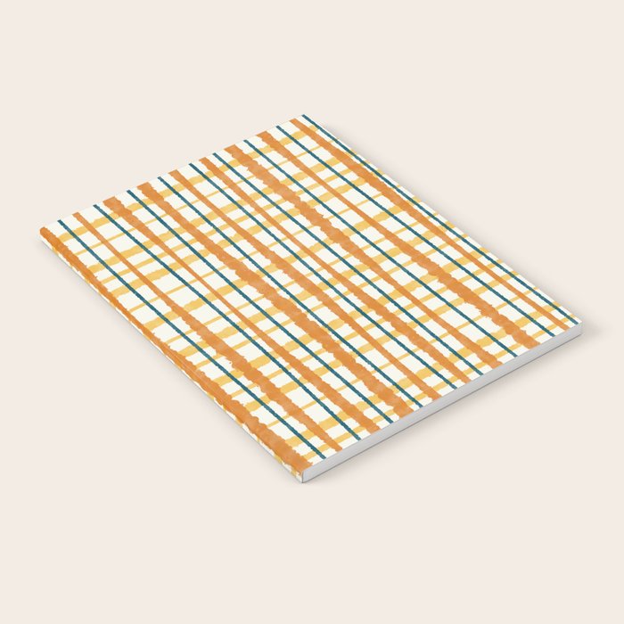 Retro Picnic Plaid Stripes - Watercolor Striped Pattern in Ochre, Mustard, Blue, and Cream Notebook Gallery Image 2