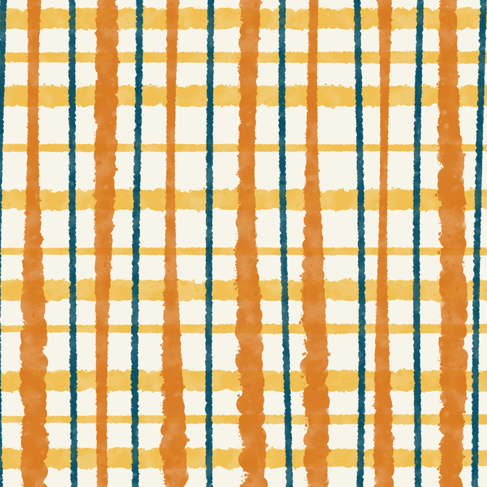 Retro Picnic Plaid Stripes - Watercolor Striped Pattern in Ochre, Mustard, Blue, and Cream Coffee Mug Gallery Image 2