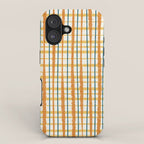Retro Picnic Plaid Stripes - Watercolor Striped Pattern in Ochre, Mustard, Blue, and Cream iPhone Case Gallery Image 1