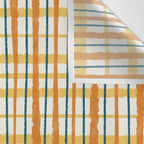 Retro Picnic Plaid Stripes - Watercolor Striped Pattern in Ochre, Mustard, Blue, and Cream Wall Tapestry Gallery Image 3