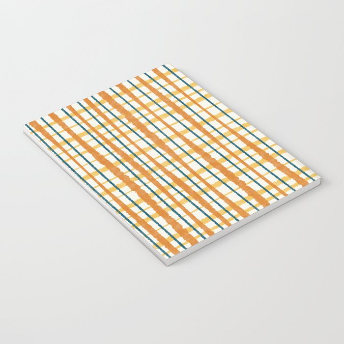 Retro Picnic Plaid Stripes - Watercolor Striped Pattern in Ochre, Mustard, Blue, and Cream Notebook Gallery Image 3
