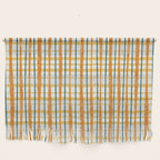 Retro Picnic Plaid Stripes - Watercolor Striped Pattern in Ochre, Mustard, Blue, and Cream Wall Hanging Gallery Image 1