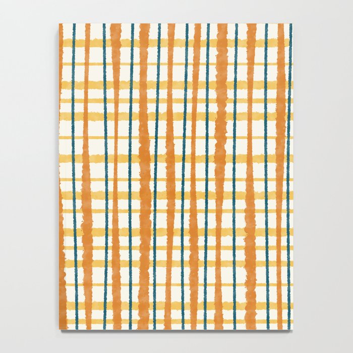 Retro Picnic Plaid Stripes - Watercolor Striped Pattern in Ochre, Mustard, Blue, and Cream Notebook Gallery Image 4