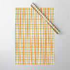 Retro Picnic Plaid Stripes - Watercolor Striped Pattern in Ochre, Mustard, Blue, and Cream Wrapping Paper Gallery Image 1