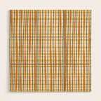 Retro Picnic Plaid Stripes - Watercolor Striped Pattern in Ochre, Mustard, Blue, and Cream Wood Wall Art Gallery Image 1