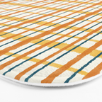 Retro Picnic Plaid Stripes - Watercolor Striped Pattern in Ochre, Mustard, Blue, and Cream Bath Mat Gallery Image 3