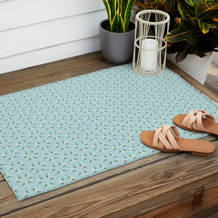 Sky Blue Moroccan Geometric Birds in Flight Outdoor Rug Gallery Image 2