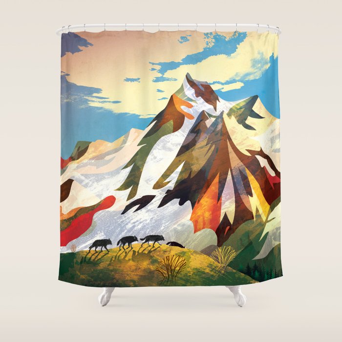 Pack of wolves high in the mountains Shower Curtain Gallery Image 1