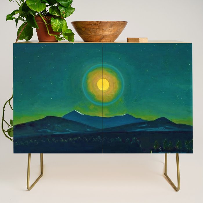 Winter Moonlight Mountain Landscape by Rockwell Kent Appalachian Credenza Gallery Image 1