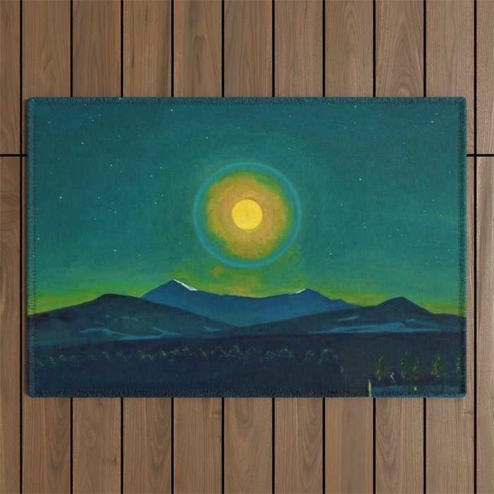 Winter Moonlight Mountain Landscape by Rockwell Kent Appalachian Outdoor Rug Gallery Image 1