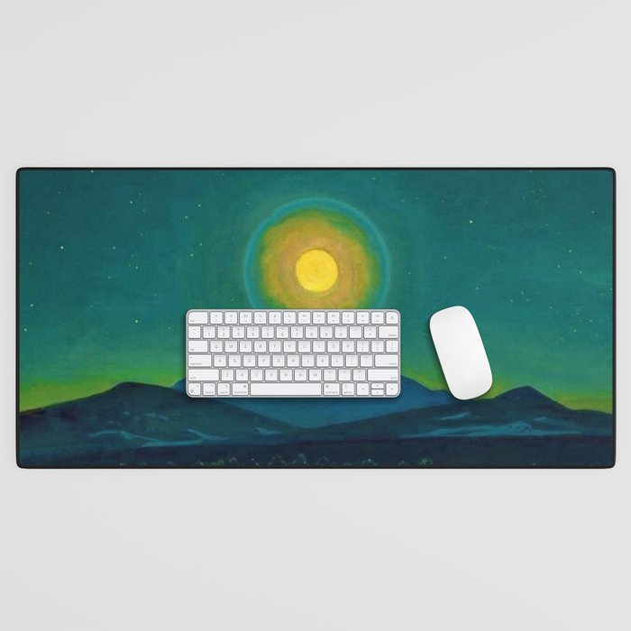 Winter Moonlight Mountain Landscape by Rockwell Kent Appalachian Desk Mat Gallery Image 1