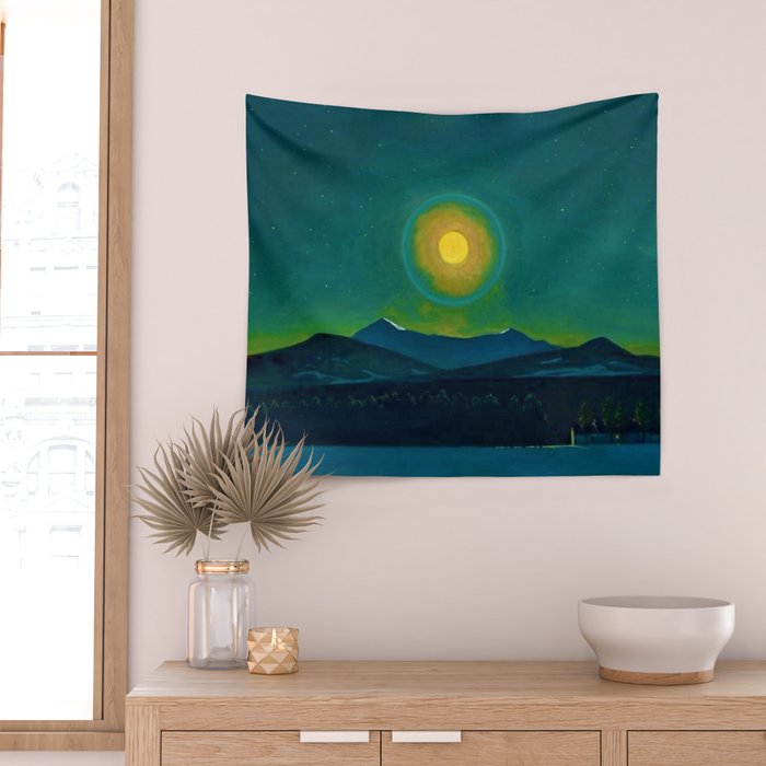 Winter Moonlight Mountain Landscape by Rockwell Kent Appalachian Wall Tapestry Gallery Image 2