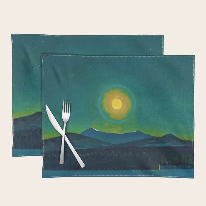 Winter Moonlight Mountain Landscape by Rockwell Kent Appalachian Placemat Gallery Image 1