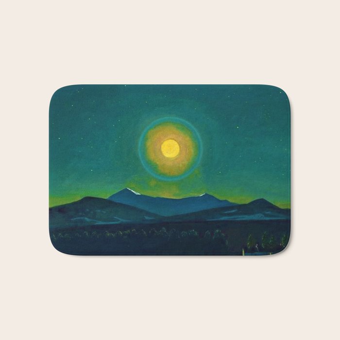 Winter Moonlight Mountain Landscape by Rockwell Kent Appalachian Bath Mat Gallery Image 1