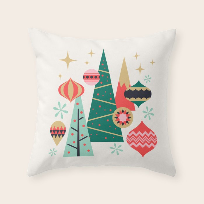 Retro Christmas Card Theme - Plain White Throw Pillow Gallery Image 1