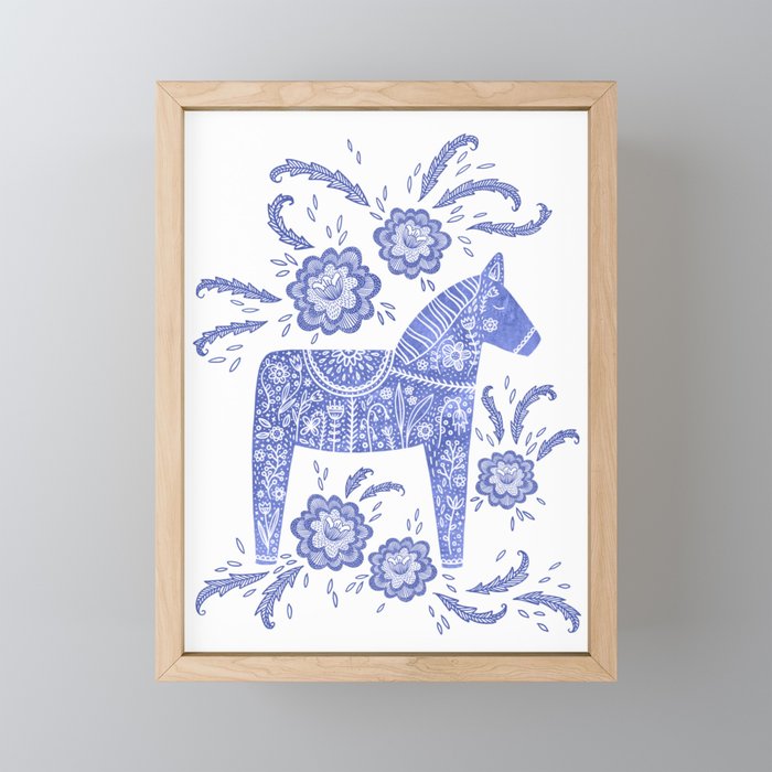 Swedish Dala Horse Blue Mini Art Print