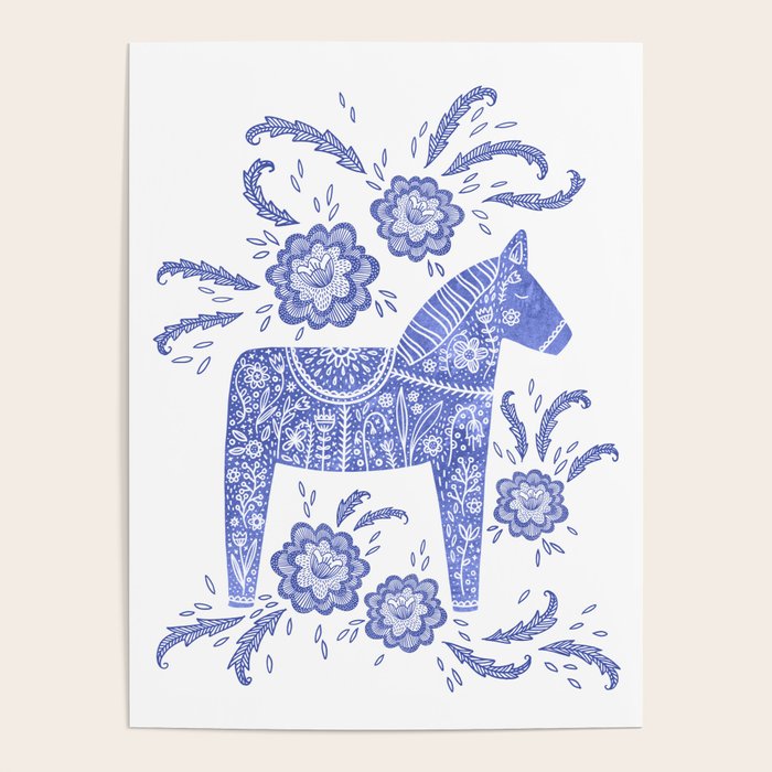 Swedish Dala Horse Blue Poster Gallery Image 1