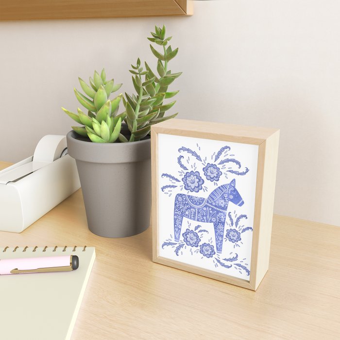 Swedish Dala Horse Blue Mini Art Print Gallery Image 2