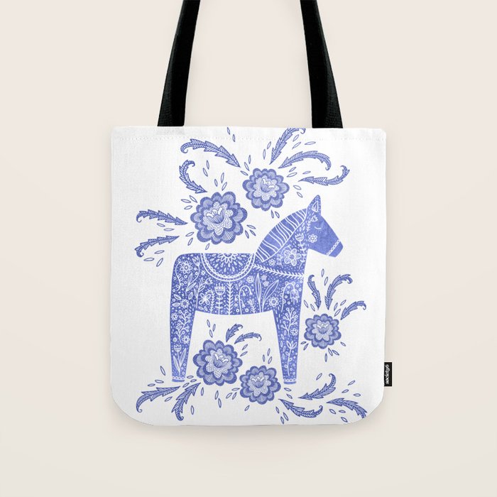 Swedish Dala Horse Blue Tote Bag Gallery Image 1
